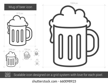 Mug of beer vector line icon isolated on white background. Mug of beer line icon for infographic, website or app. Scalable icon designed on a grid system.