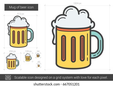 Mug of beer vector line icon isolated on white background. Mug of beer line icon for infographic, website or app. Scalable icon designed on a grid system.