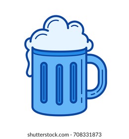 Mug of beer vector line icon isolated on white background. Mug of beer line icon for infographic, website or app. Blue icon designed on a grid system.