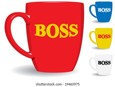 Mug for big boss. Fun. Color set isolated on white background. Vector illustration.