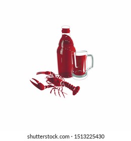 Mug and bottle with dark beer or another carbonated drink. Suitable for decorating menus, banners, invitations, flyers