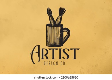 Mug and Brush tools Logo Designs Inspiration, Vector Illustration