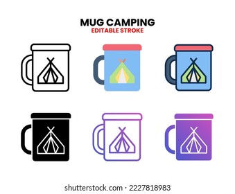 Mug Camping icon set vector line, outline, glyph, filled line, flat color, line and flat gradient. Editable stroke and pixel perfect. Can used for digital product, presentation, UI and many more.