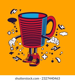 Mug Cartoon Character Sticker Vector Stock Illustration