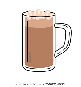 Mug of cocoa isolated on white background. Cup of hot winter drink. Vector illustration of cocoa with marshmallow