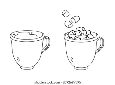 A mug of cocoa with marshmallows. Cozy winter mood. Isolated vector element. 