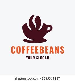 Taza de café con el concepto del logotipo de los granos de café