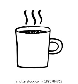 Umarmung von Kaffee, Tasse Tee. Doodle-Illustration auf weißem Hintergrund