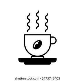 Icono de café de taza o ilustración de logotipo contorno de estilo negro