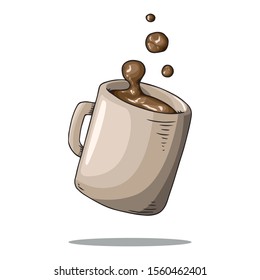 Mug with coffee icon. Vector illustration of a mug with liquid. Hand drawn hot mug with splashes.