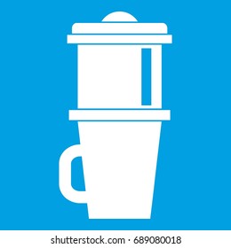 Mug for coffee icon white isolated on blue background vector illustration