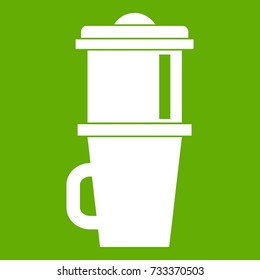 Mug for coffee icon white isolated on green background. Vector illustration
