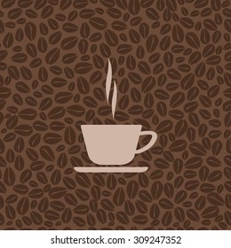Mug with coffee. Mug with coffee seamless background of coffee beans. Vector illustration