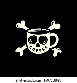 Mug coffee skull illustration, Design element for logo, poster, card, banner, emblem, t shirt. Vector illustration