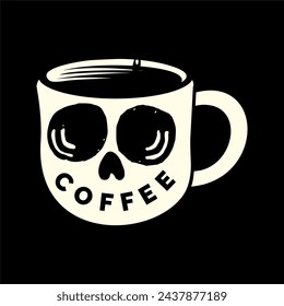 Mug coffee skull illustration, Design element for logo, poster, card, banner, emblem, t shirt. Vector illustration