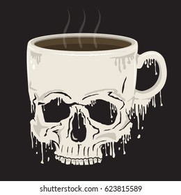 Mug coffee skull illustration, tee shirt graphics, vectors , hand drawn artwork 