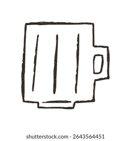 Mug with coffee or tea, hand drawn doodle, vector illustration isolated on white background. Outline sketch style with grunge vintage texture. Concept of cafe.