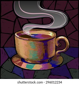 Mug of coffee or tea in saturated colors. handmade