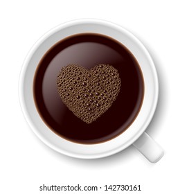 Mug of coffee. Top view illustration on white background for design.