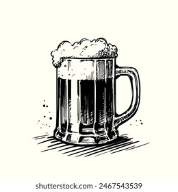 mug of cold beer with foam. flat vector illustration on white background