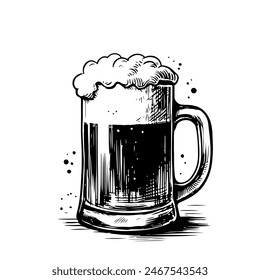 taza de cerveza fría con espuma. Ilustración vectorial plana sobre fondo blanco