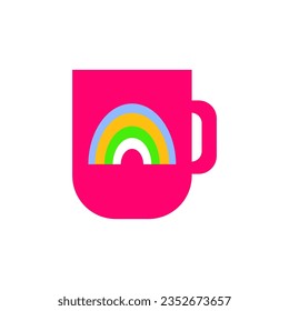 Mug, cup in bright neon colors in the style of the 90s. Kidcore aesthetic, y2k style. Trendy illustration for cotton, social media marketing, branding, packaging, covers. Vector