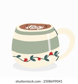 Mug, cup with coffee in flat design style. Vector illustration hand drawn illustration.