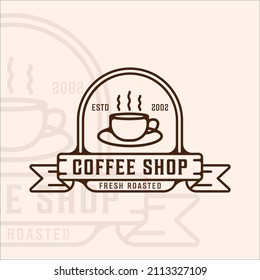 mug or cup coffee shop logo line art vintage vector illustration template icon graphic design. drink or beverage sign or symbol for business with retro badge typography