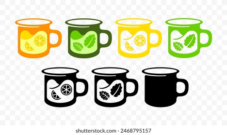 Mug, cup with fruit, mint and herbal tea, graphic design. Food, meal, citrus, drink and drinking, vector design and illustration