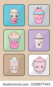 Mug cup ice cream vector icon set art