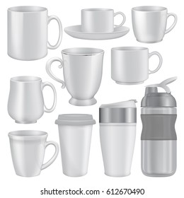 Mug cup mockup set. Realistic illustration of 10 mug cup mockups for web