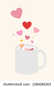 Mug cup with multiple hearts. Card design and decorations. Valentine's day.