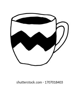Umarmung, Cup. Einfache Umrisszeichnung von Hand, Doodle. Vektorillustration, Schwarz-Weiß-Illustration. Element für die Gestaltung von Postkarten, Poster.