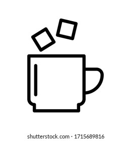 Mug, taza con contorno de cubos de azúcar e icono de línea delgada aislado en el fondo blanco Vector EPS