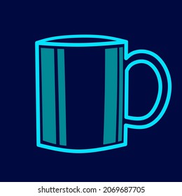 Mug cup vector line neon art potrait logo colorful design with dark background. Abstract graphic illustration. Isolated black background for t-shirt, poster, clothing, merch