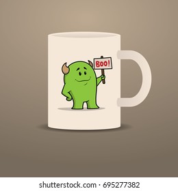 Mug with Cute Monster Holding a Sign