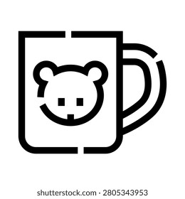 Mug with a cute teddy bear face, evoking childhood comfort and warmth, minimalist black and white illustration ideal for kids, home, breakfast and beverage themes