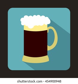 Mug of dark beer icon in flat style on a baby blue background