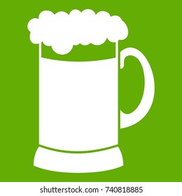 Mug of dark beer icon white isolated on green background. Vector illustration