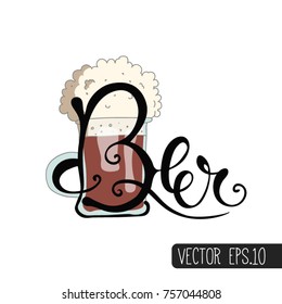 mug of dark beer lettering beer. emblem, logo for a pub. beer menu for the cafe. Kraft beer.