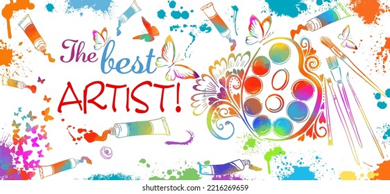 Mug design. For the best artist. Vector illustration