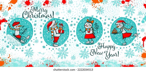 Mug design merry christmas and happy new year with snowman. Vector illustration