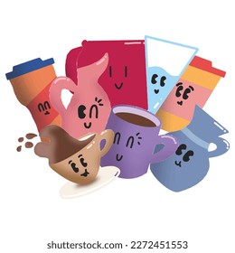 mug doodle character, cup doodle vector