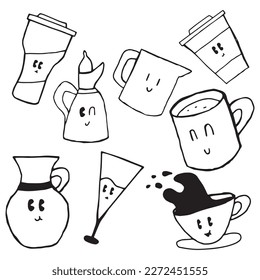 mug doodle character, cup doodle vector