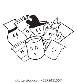 mug doodle character, cup doodle vector