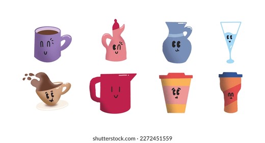 mug doodle character, cup doodle vector