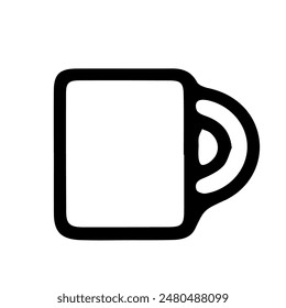 Mug in doodle style isolated on white background. Signature icon. Outline vector illustration. Can be used as an icon or symbol. Decorative element. Hand drawn black sketch.