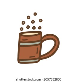 Mug with a drink with bubbles. Colorful vector isolated illustration hand drawn