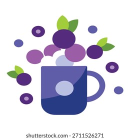 Una taza con el icono de la uva y el arándano
