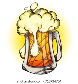 Mug with foam beer color illustration for menu design, packaging, for creating a logo or emblem.